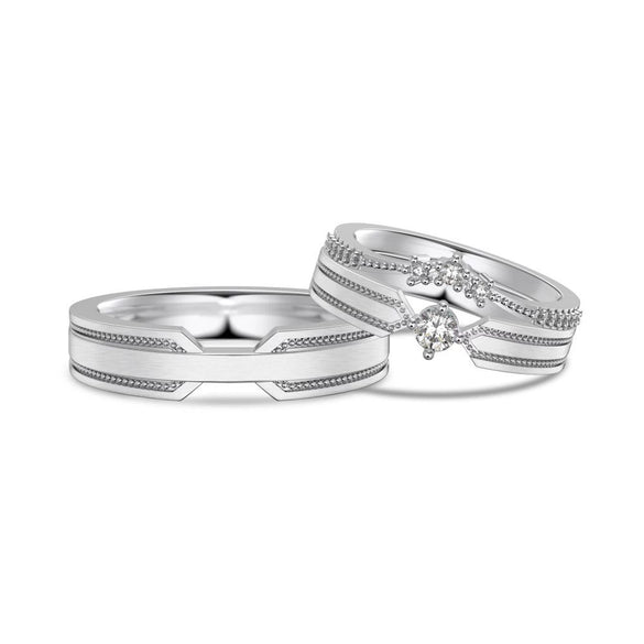S925 Sterling Silver Geometric Plain Couple Ring Electroplated