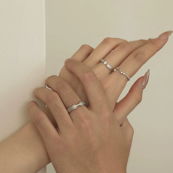 S925 Sterling Silver Geometric Plain Couple Ring Electroplated