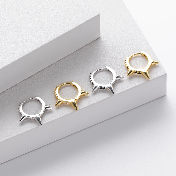 S925 Sterling Silver Geometric Punk Style Electroplated Earrings For Women