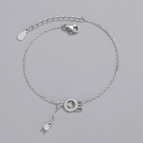 S925 Sterling Silver Geometric Rabbit Bracelet For Women Cute Niche Design Electroplated Jewelry Gift