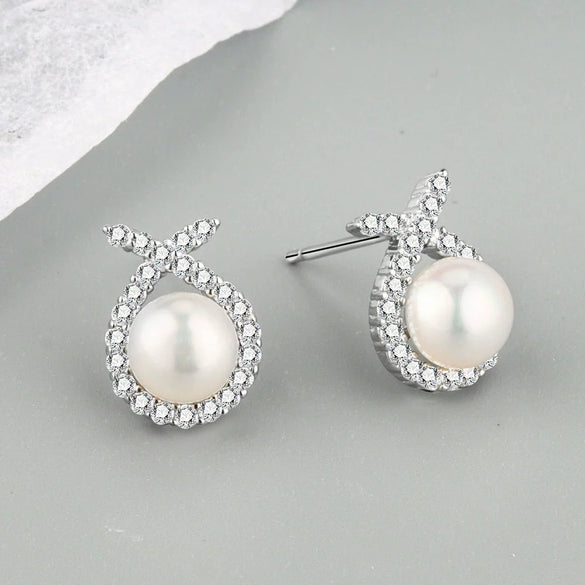 S925 Sterling Silver Geometric Rabbit Pearl Electroplated Women's Earrings