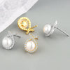 S925 Sterling Silver Geometric Rabbit Pearl Electroplated Women's Earrings