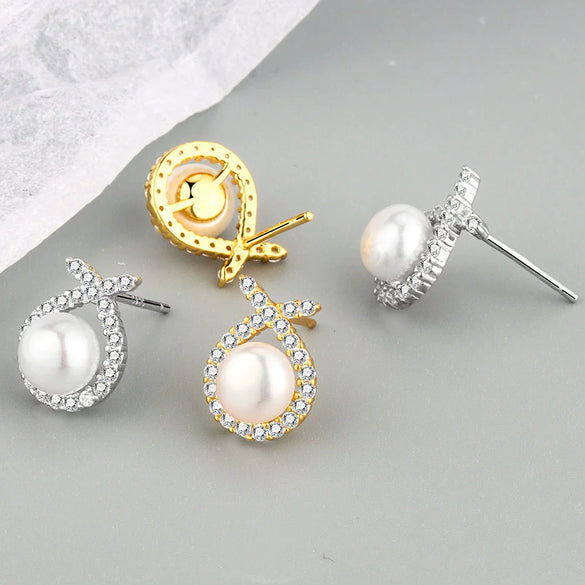 S925 Sterling Silver Geometric Rabbit Pearl Electroplated Women's Earrings