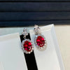 S925 Sterling Silver Geometric Red Corundum Diamond Women's Earrings