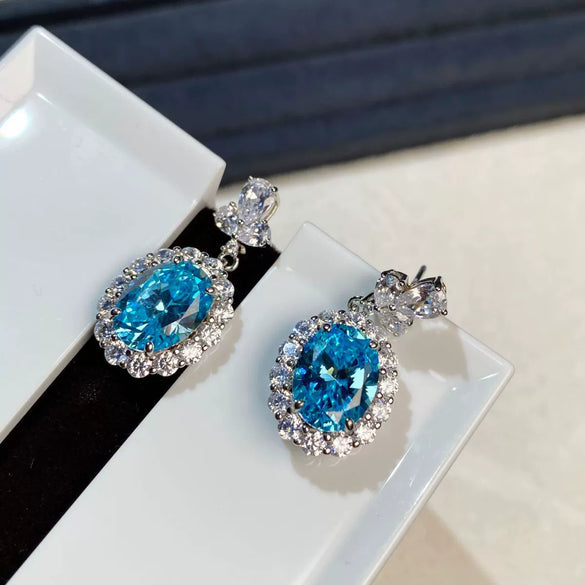 S925 Sterling Silver Geometric Red Corundum Diamond Women's Earrings