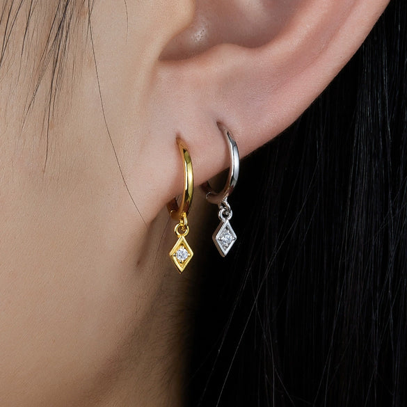 S925 Sterling Silver Geometric Rhombus Micropaved Zircon Earrings