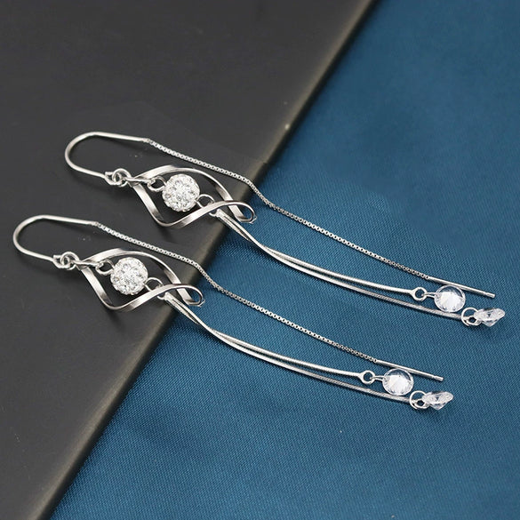 S925 Sterling Silver Geometric Rhombus Rhinestone Drop Earrings For Women Light Luxury Fashion Jewelry