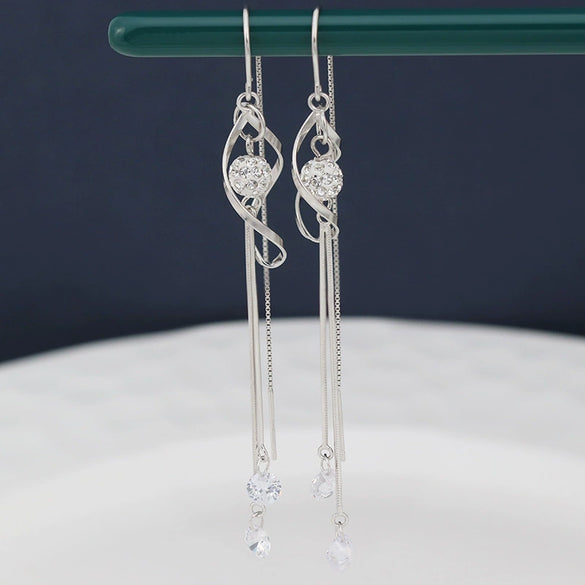 S925 Sterling Silver Geometric Rhombus Rhinestone Drop Earrings For Women Light Luxury Fashion Jewelry