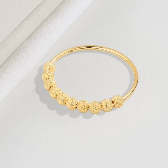 S925 Sterling Silver Geometric Rotating Anxiety Ring For Women Frosted Beaded Plain Surface Electroplated