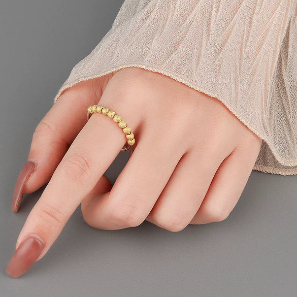 S925 Sterling Silver Geometric Rotating Anxiety Ring For Women Frosted Beaded Plain Surface Electroplated