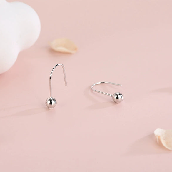 S925 Sterling Silver Geometric Round Bead Earrings Electroplated Minimalist Jewelry For Women
