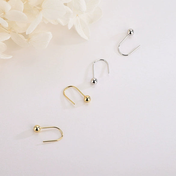 S925 Sterling Silver Geometric Round Bead Earrings Electroplated Minimalist Jewelry For Women
