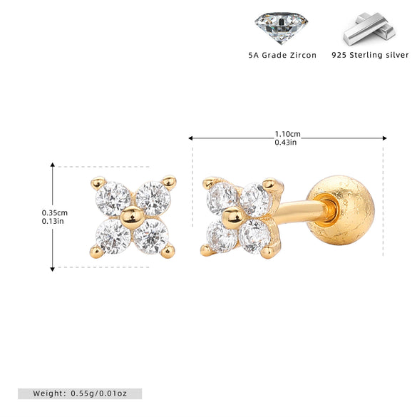S925 Sterling Silver Geometric Simple Style Electroplated Women's Cartilage Threaded Piercing Earrings