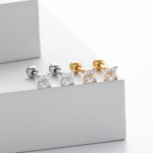 S925 Sterling Silver Geometric Simple Style Electroplated Women's Cartilage Threaded Piercing Earrings