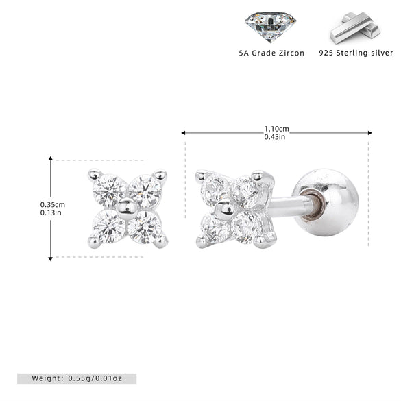S925 Sterling Silver Geometric Simple Style Electroplated Women's Cartilage Threaded Piercing Earrings