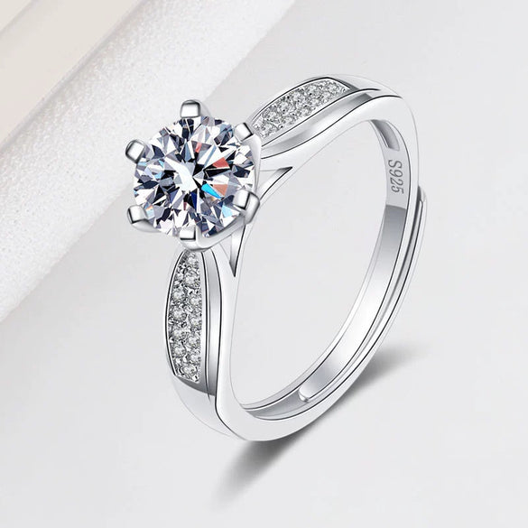 S925 Sterling Silver Geometric Six Claw Ring For Women Electroplated Classic Adjustable Wedding Birthday Ring