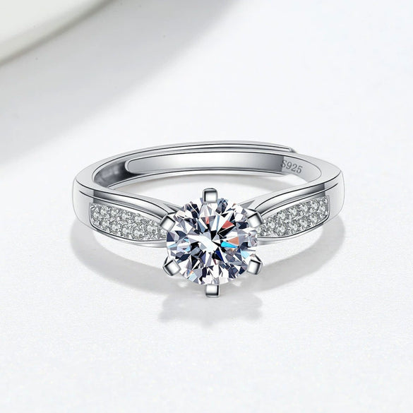 S925 Sterling Silver Geometric Six Claw Ring For Women Electroplated Classic Adjustable Wedding Birthday Ring
