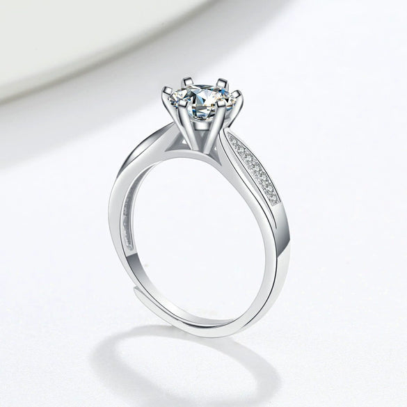 S925 Sterling Silver Geometric Six Claw Ring For Women Electroplated Classic Adjustable Wedding Birthday Ring
