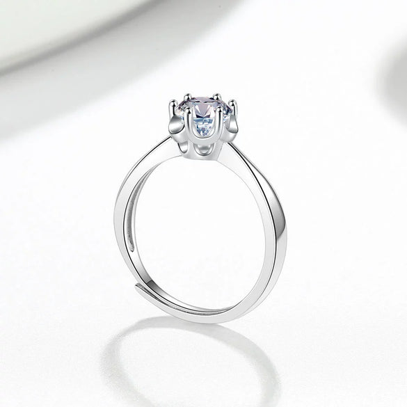 S925 Sterling Silver Geometric Snowflake Six Claw Moissanite Ring For Women Adjustable Open Ring With Electroplated Finish