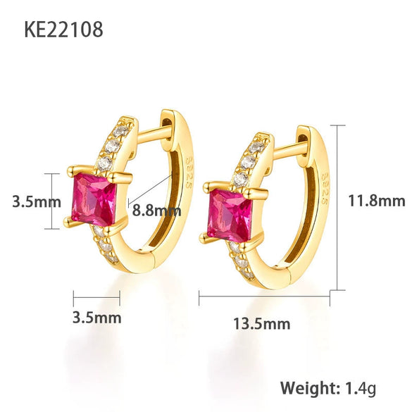 S925 Sterling Silver Geometric Square Colorful Zircon Inlaid Electroplated Women's Earrings