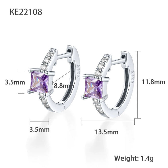 S925 Sterling Silver Geometric Square Colorful Zircon Inlaid Electroplated Women's Earrings