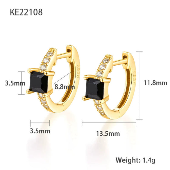 S925 Sterling Silver Geometric Square Colorful Zircon Inlaid Electroplated Women's Earrings