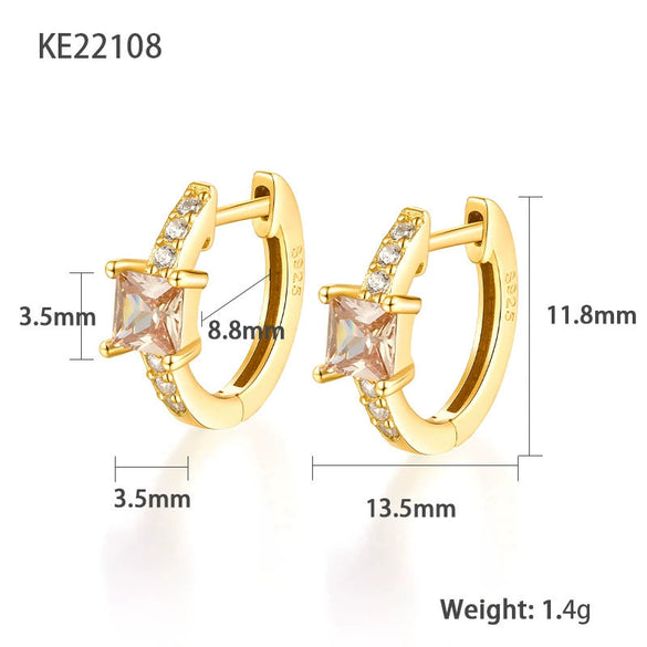 S925 Sterling Silver Geometric Square Colorful Zircon Inlaid Electroplated Women's Earrings