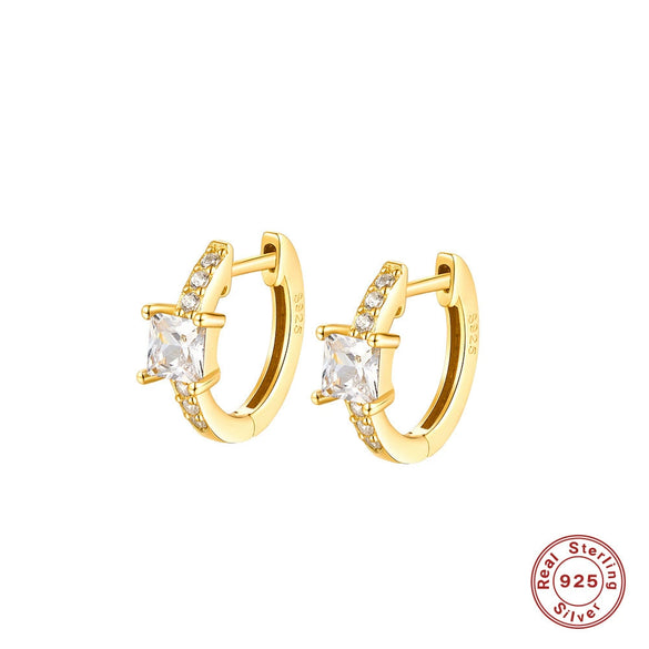 S925 Sterling Silver Geometric Square Colorful Zircon Inlaid Electroplated Women's Earrings