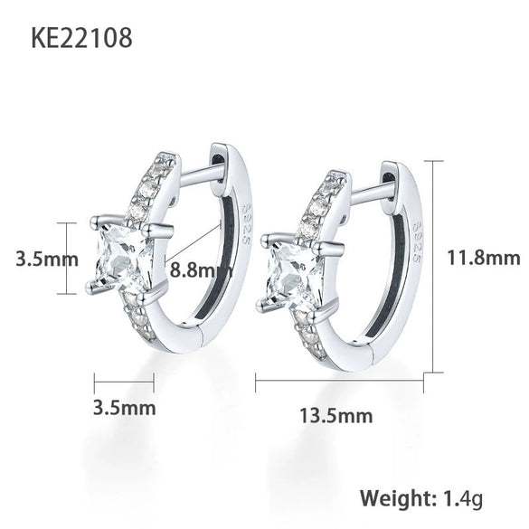S925 Sterling Silver Geometric Square Colorful Zircon Inlaid Electroplated Women's Earrings