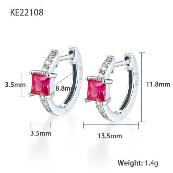 S925 Sterling Silver Geometric Square Colorful Zircon Inlaid Electroplated Women's Earrings