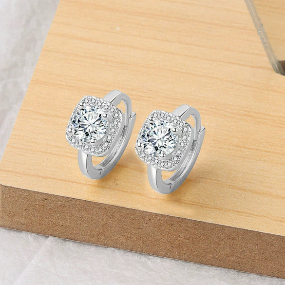 S925 Sterling Silver Geometric Square Earrings With Full Stone Inlay Electroplated Light Luxury Fashion Jewelry