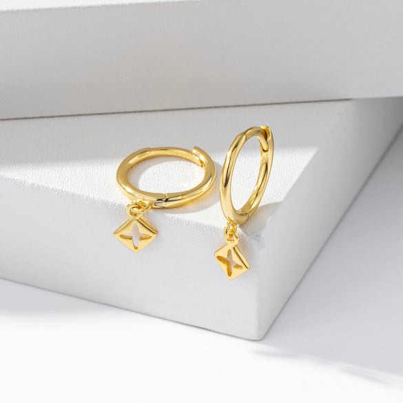 S925 Sterling Silver Geometric Square Hollow Four Leaf Women's Earrings Fashion And Simple