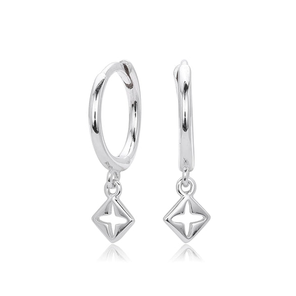 S925 Sterling Silver Geometric Square Hollow Four Leaf Women's Earrings Fashion And Simple