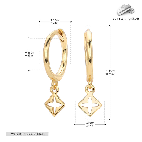 S925 Sterling Silver Geometric Square Hollow Four Leaf Women's Earrings Fashion And Simple