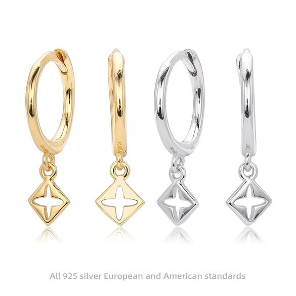 S925 Sterling Silver Geometric Square Hollow Four Leaf Women's Earrings Fashion And Simple