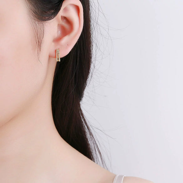S925 Sterling Silver Geometric Square Hoop Earrings With Electroplated Simple Minimalist Design