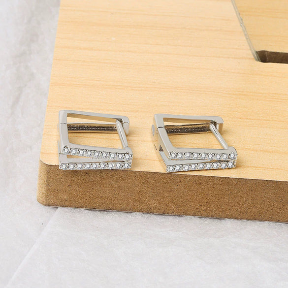 S925 Sterling Silver Geometric Square Hoop Earrings With Electroplated Simple Minimalist Design