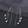 S925 Sterling Silver Geometric Square Tassel Earrings For Women Light Luxury Trendy Face Slimming Drop Earrings