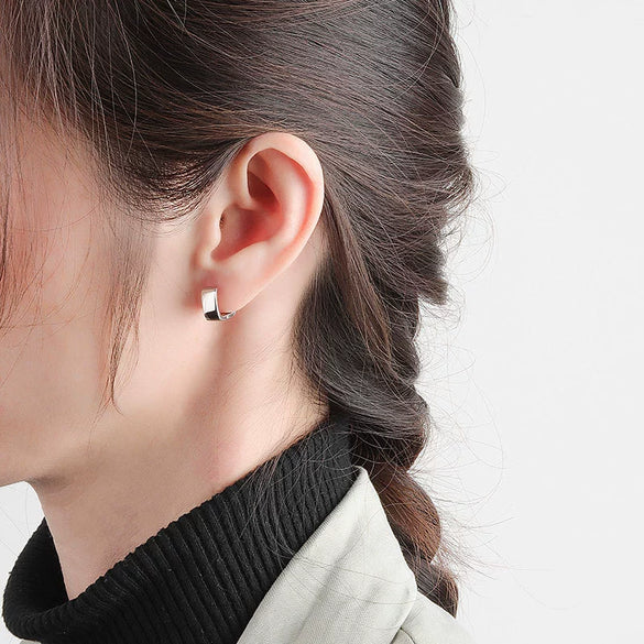 S925 Sterling Silver Geometric Square Wide Face Electroplated Ear Buckle Earrings For Women