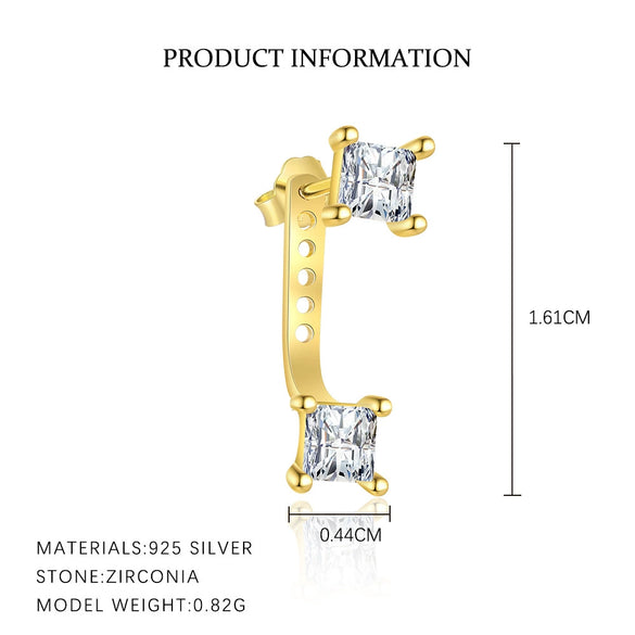 S925 Sterling Silver Geometric Square Women's Earrings With Zirconia Design