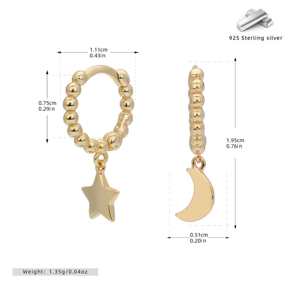 S925 Sterling Silver Geometric Star Moon Earrings