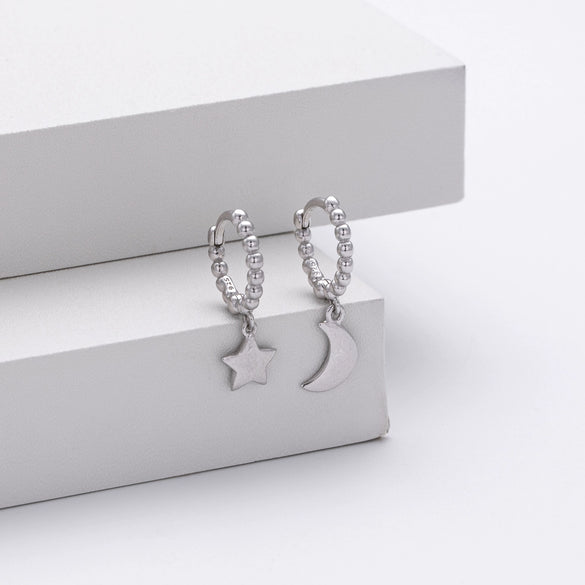 S925 Sterling Silver Geometric Star Moon Earrings