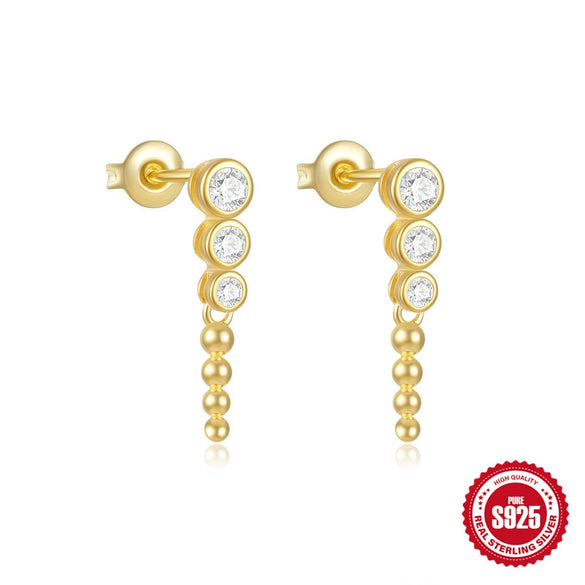 S925 Sterling Silver Geometric Star Moon Pearl Moonstone Diamond Earrings For Women With Electroplating