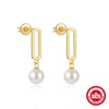 S925 Sterling Silver Geometric Star Moon Pearl Moonstone Diamond Earrings For Women With Electroplating