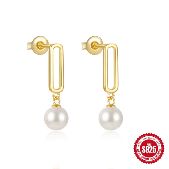 S925 Sterling Silver Geometric Star Moon Pearl Moonstone Diamond Earrings For Women With Electroplating