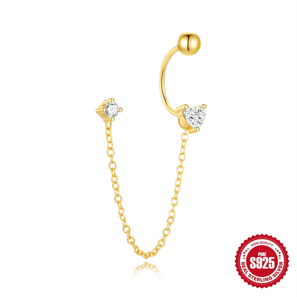S925 Sterling Silver Geometric Star Moon Tassel Stacked Earrings For Women With Electroplating And Diamond Encrusted Small Gold Balls