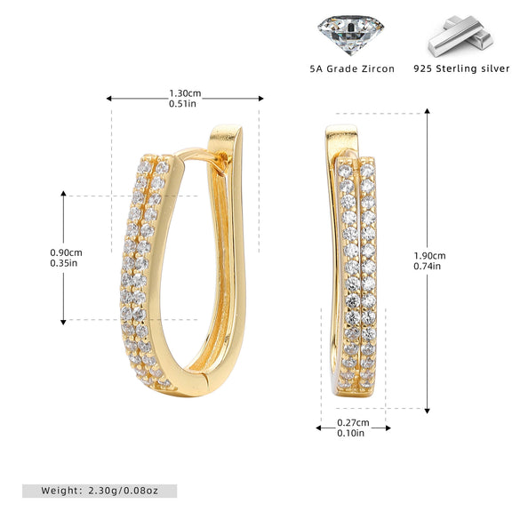 S925 Sterling Silver Geometric Stoneencrusted Electroplated Women's Earrings