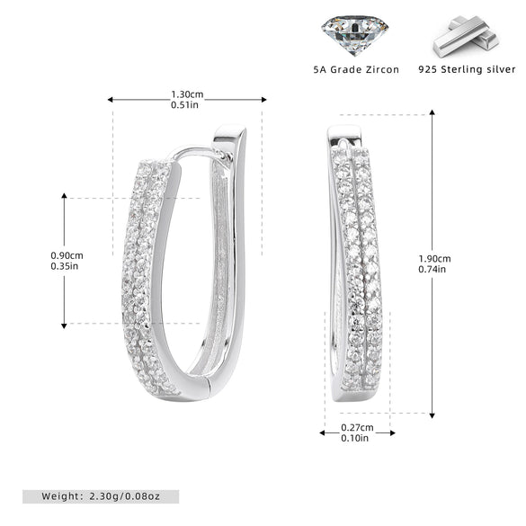 S925 Sterling Silver Geometric Stoneencrusted Electroplated Women's Earrings