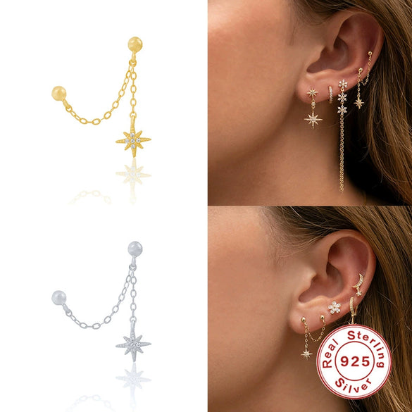 S925 Sterling Silver Geometric Style Mix And Match Chain Double Wear Pendant Earrings