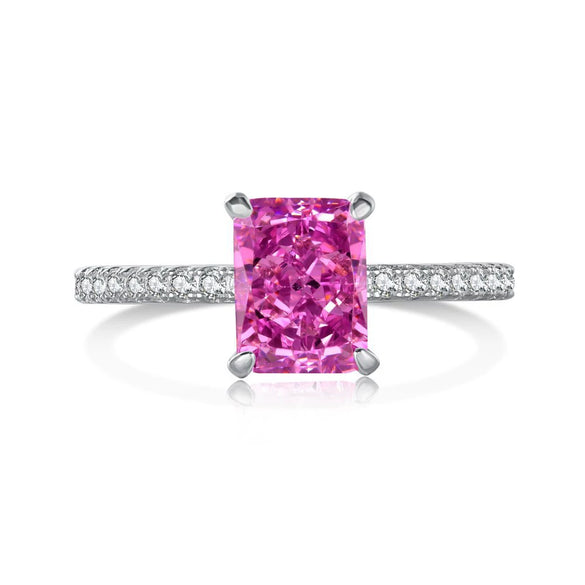 S925 Sterling Silver Geometric Style Rectangular Ring For Women With 8A Ice Flower Zirconium And Artificial High Carbon Diamond Electroplated